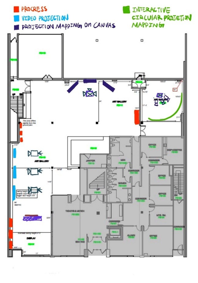 MFA thesis exhibition floor plan, Penny Gallery, University of Lethbridge