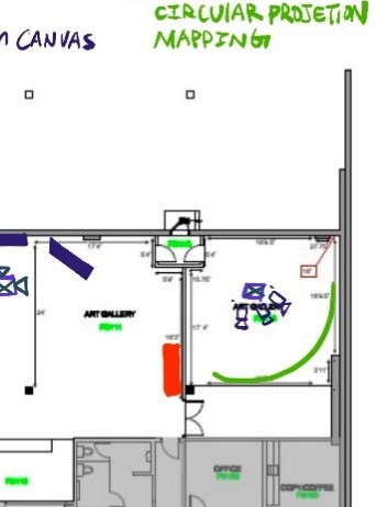 Circular projection room layout, Penny Gallery