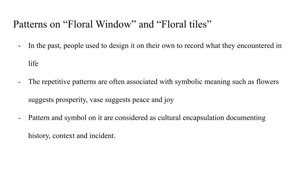 Patterns on floral window and floral tiles
