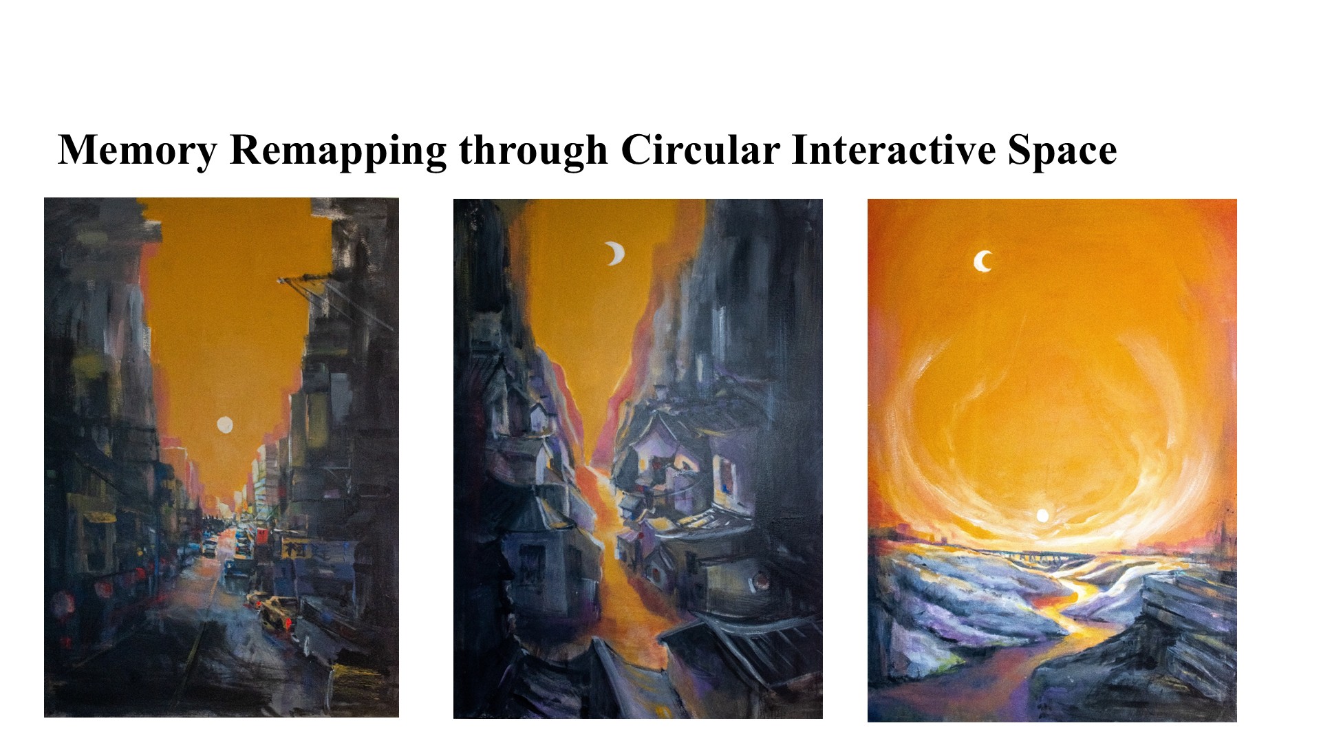 Three acrylic paintings of remembered Taiwanese spaces
